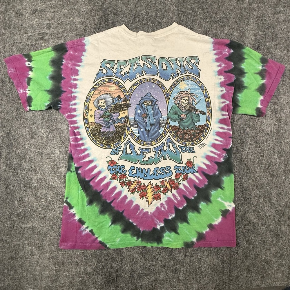 VTG 1993 Grateful Dead Seasons Of The Dead Jester Tie Dye Liquid Blue T-Shirt L - Picture 6 of 7